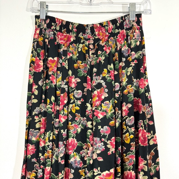 Vintage Inclinations Black Floral Vibrant Button Down Maxi Skirt - Picture 9 of 11